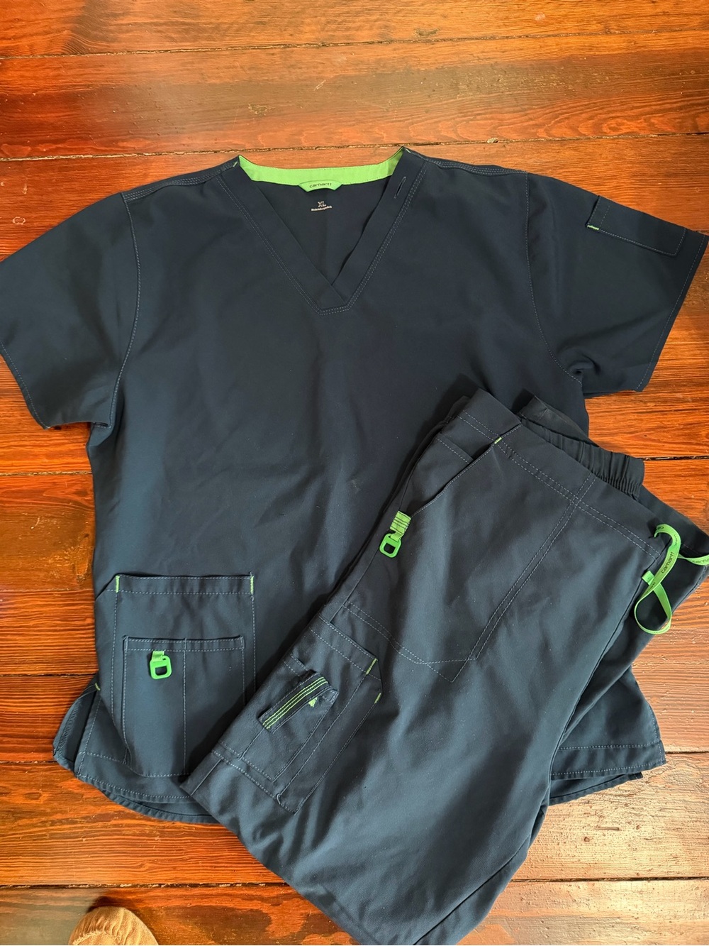 Women's Navy Blue Carhartt Scrub Set with Lime Accents